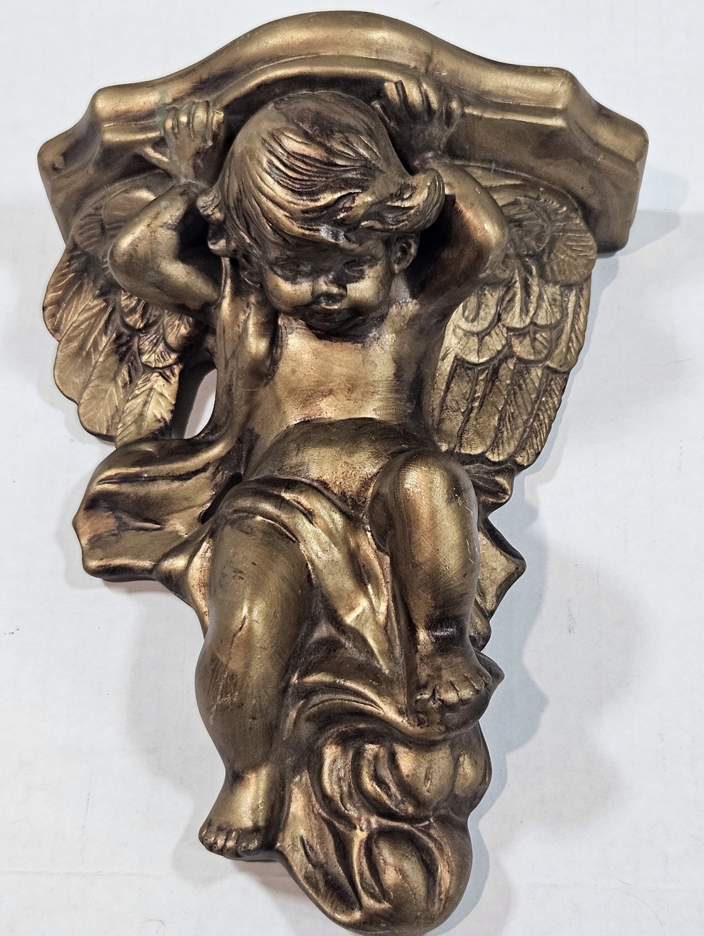 Vintage Gold Cherub Wall Shelf Hollywood Regency Angel Corbel Ornate Baroque